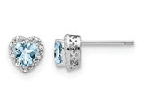4/5 Carat (ctw) Ultra-Light Aquamarine Heart Earrings in Sterling Silver