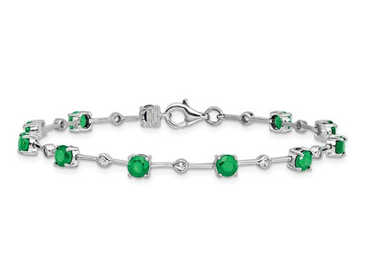 Green Emerald and Synthetic White Topaz Bracelet 3.65 Carats (ctw) in Sterling Silver