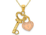 14K Yellow and Rose Gold Key & Heart Locket Pendant Necklace with Chain