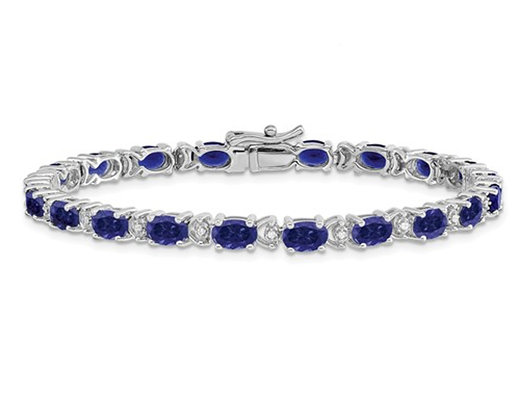 10.80 Carat (ctw) Lab Created Blue Sapphire Bracelet in 14K White Gold with Diamonds