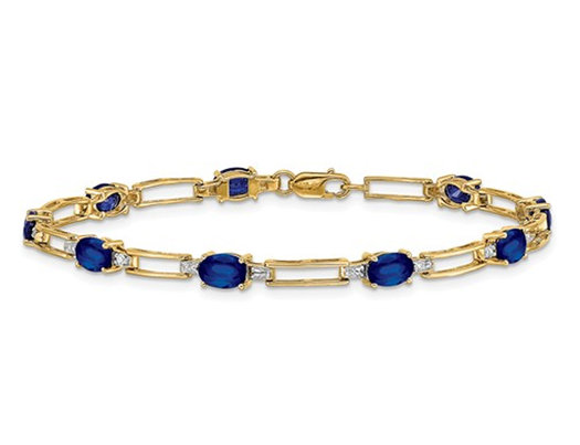 5.40 Carat (ctw) Blue Sapphire Bracelet in 14K Yellow Gold with Accent Diamonds