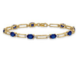 5.40 Carat (ctw) Natural Blue Sapphire Bracelet in 14K Yellow Gold with Accent Diamonds