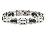 Men's Stainless Steel Black Carbon Fiber Link Bracelet (8.50 Inch)