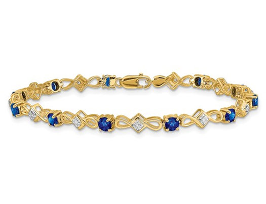 1.65 Carat (ctw) Natural Blue Sapphire Bracelet with Diamonds in 14K Yellow Gold