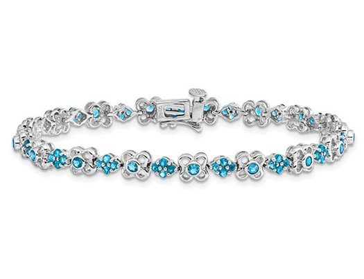 1.95 Carat (ctw) Swiss Blue Topaz Flower Bracelet in 14K White Gold (7.00 Inches)