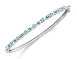 14K White Gold 2/5 Carat (ctw) Natural Blue Topaz Bangle Bracelet with Diamonds 1/10 Carats (ctw)