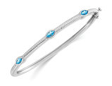 14K White Gold 9/10 Carat (ctw) Natural Blue Topaz Bangle Bracelet