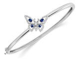 1/3 Carat (ctw) Blue Sapphire Butterfly Bangle Bracelet in 14K White Gold with Diamonds