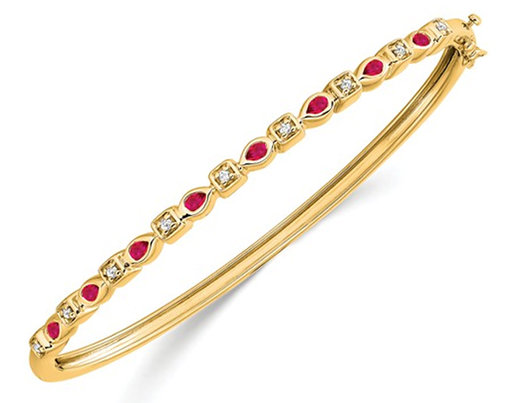 Natural Ruby Bangle Bracelet 2/5 Carat (ctw) in 14K Yellow Gold with Diamonds