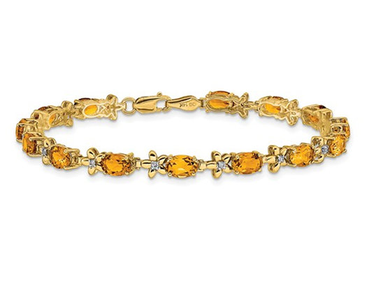 6.70 Carat (ctw) Citrine Bracelet in 14K Yellow Gold with Diamonds