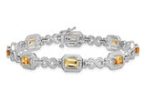 Natural Emerald-Cut Citrine Infinity Bracelet 4.30 Carat (ctw) in Rhodium Plated Sterling Silver