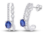 1/2 Carat (ctw) Natural Blue Sapphire J-Hoop Earrings in 14K White Gold with Diamonds