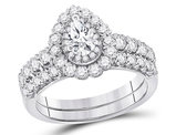1.50 Carat (ctw G-H, I1-I2) Pear-Cut Diamond Engagement Ring and Wedding Band Set in 14K White Gold
