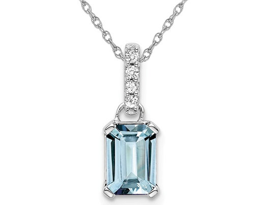 10K White Gold 1.00 Carat (ctw) Aquamarine Pendant Necklace with Chain