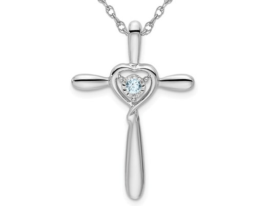 1/20 Carat (ctw) Natural Aquamarine Cross Pendant Necklace in 10K White Gold with Chain