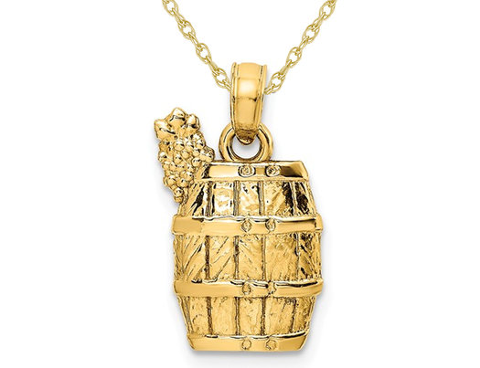 14K Yellow Gold Wine Barrel Charm Pendant Necklace with Chain