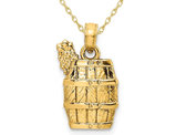 14K Yellow Gold Wine Barrel Charm Pendant Necklace with Chain