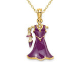 14K Yellow Gold Purple Dress and Shoe Charm Pendant Necklace with Chain