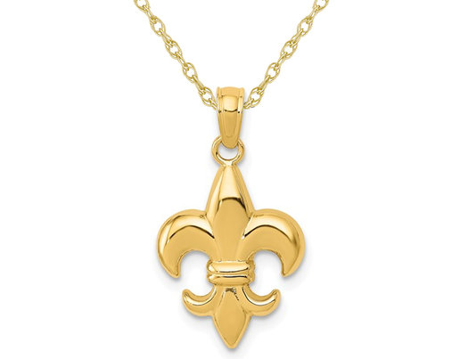 Fleur De Lis Pendant Necklace in 14K Yellow Gold with Chain