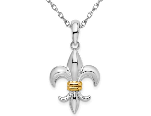 Fleur De Lis Pendant Necklace in Sterling Silver with Chain