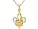 14K Yellow Gold Fleur De Lis Pendant Necklace iwith Chain