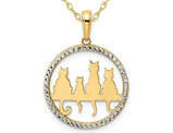 14K Yellow Gold Sitting Cats Pendant Necklace with Chain