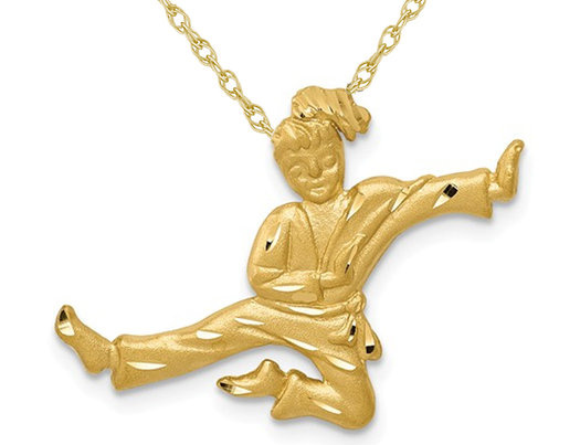 14K Yellow Gold Karate Girl Expert Charm Pendant Necklace with Chain