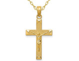 14K Yellow Gold Beveled Tipped Crucifix Cross Pendant Necklace with Chain
