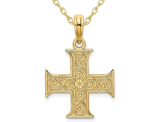 Religious Jewelry by FDJ Solid 14k Rose Gold Greek Cross Pendant Necklace,  16