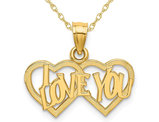 14K Yellow Gold I LOVE YOU Double Heart Pendant Necklace with Chain