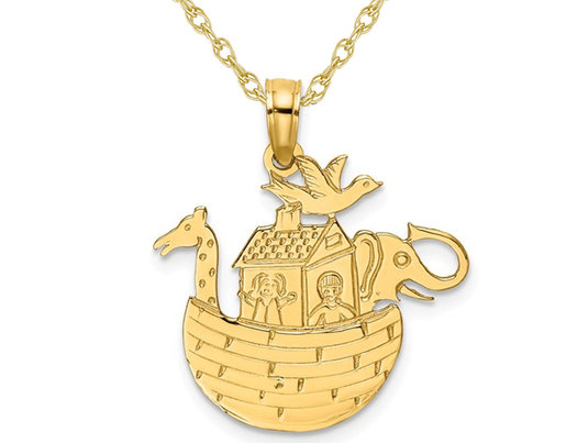 14K Yellow Gold Noah's Ark Charm Pendant Necklace with Chain