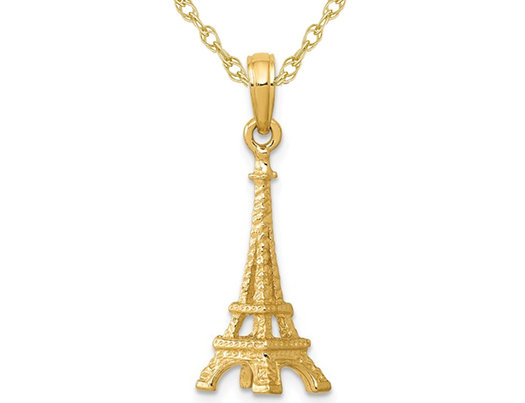 Eiffel Tower Charm Pendant Necklace in 14K Yellow Gold with Chain
