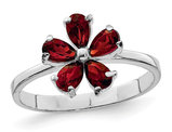 Sterling Silver Rhodium Plated Red Garnet Flower Ring 1/2 Carat  (ctw) 