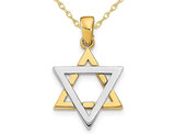 14K Yellow and White Gold Star of David Pendant Necklace with Chain