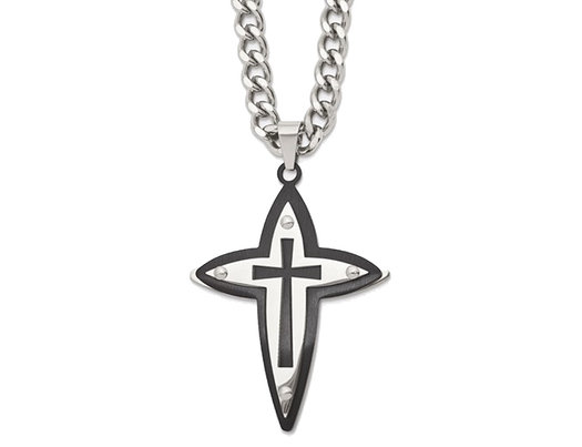 Men's Stainless Steel Carbon Fiber Cross Necklace with Chain