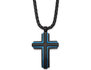 Men's Stainless Steel Blue and Black Cross Necklace with Chain