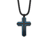 Men's Stainless Steel Blue and Black Cross Necklace with Chain