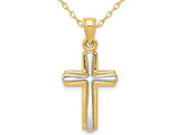 14K Yellow Gold Two Tone Cross Pendant Necklace with Chain