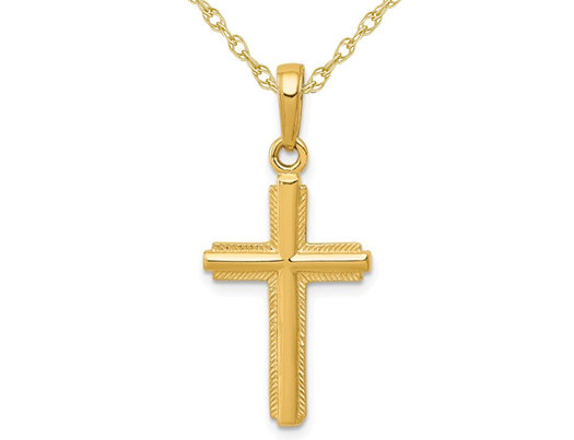 14K Yellow Gold Cross Pendant Necklace with Chain 