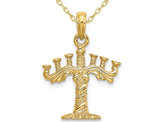 14K Yellow Gold Polished Menorah Charm Pendant Necklace Charm with Chain