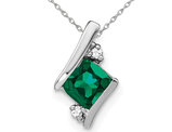 Lab Created Cushion-Cut Emerald Pendant Necklace 1.00 Carat (ctw) in 10K White Gold with Chain