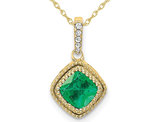 2/5 Carat (ctw) Natural Emerald and Diamond Pendant Necklace in 10K Yellow Gold with Chain