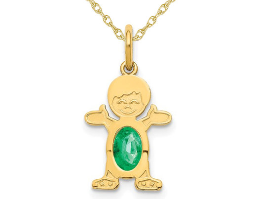 2/5 Carat (ctw) Emerald Boy Charm Pendant Necklace in 14K Yellow Gold with Chain