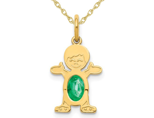 2/5 Carat (ctw) Emerald Boy Charm Pendant Necklace in 14K Yellow Gold with Chain