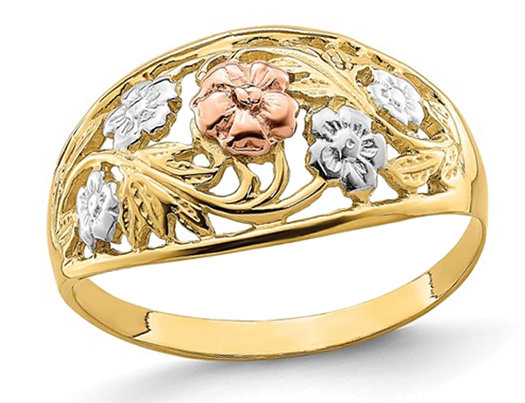 Ladies 14K Yellow Two Tone Flower Gold Ring