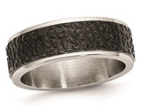 Black Plated Stainless Steel Textured Wedding Band Ring