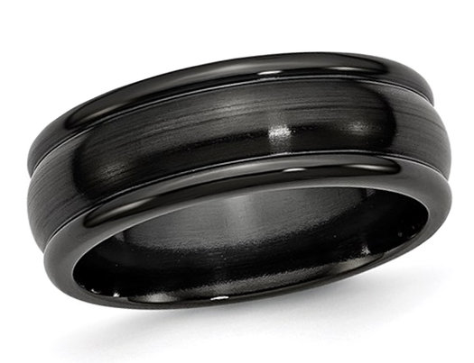 Men's Titanium 8mm Domed Black Polished Wedding Band Ring