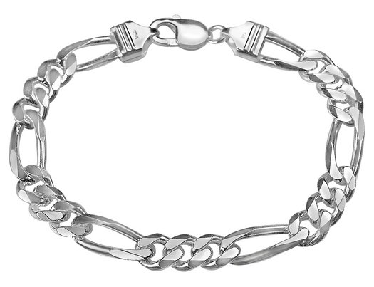 Men's Bracelet Figaro Chain 9 Inches in Sterling Silver