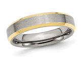Ladies Beveled Edge Stainless Steel 5mm Wedding Band Ring with Yellow Plating