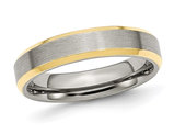 Mens Beveled Edge Stainless Steel 5mm Wedding Band Ring with Yellow Plating